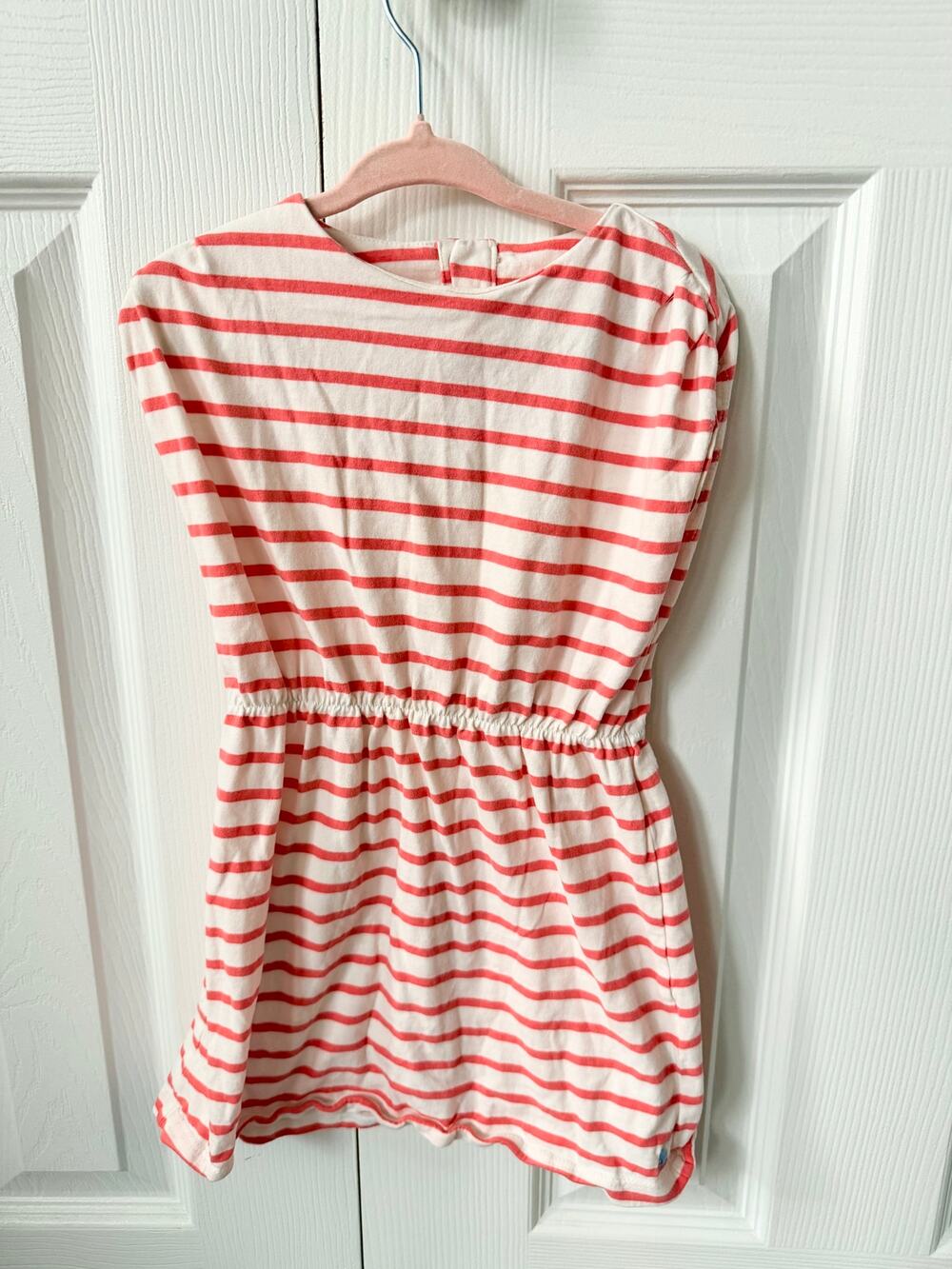 Joules Girls Coral & Cream Striped Dress Size 4Y 104 cm